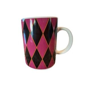 Vintage Starbucks Coffee Mug 2004 Harlequin Pink Black Gold Ceramic Large Cup
